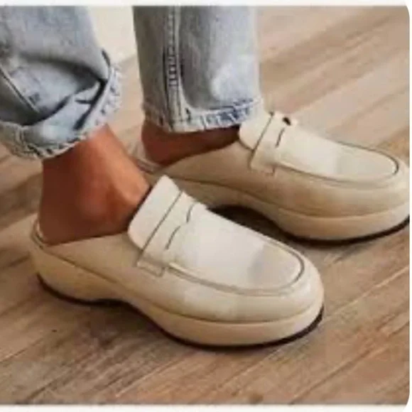 Free people Winston Cream platform Loafers women 38 Silp on Y2K leather retro - Picture 14 of 14